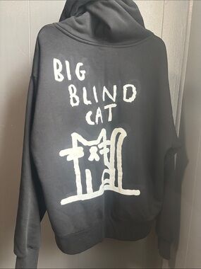 BIG BLIND CAT Zip-Up Hoodie with White 'Big Blind Cat' Logo